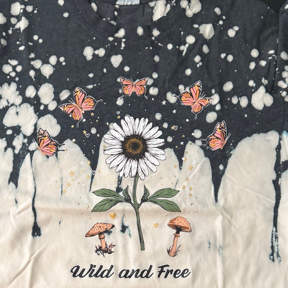 No Boundaries Wild and free women’s  Tee - blue and Cream  butterflies hippie